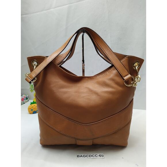 Michael Kors Jamesport Tan Brown Leather Zipper Pockets Chain Strap Shoulder Bag - Picture 3 of 16